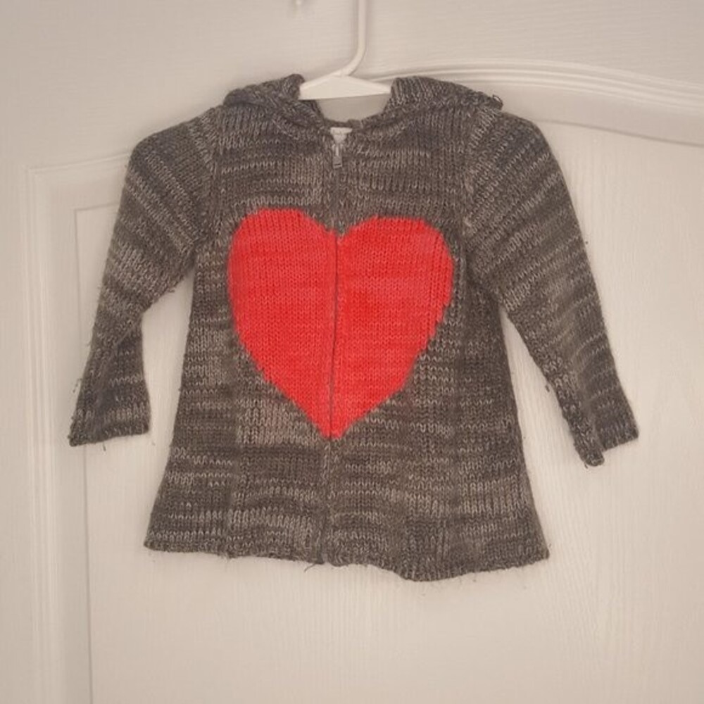 First Impressions Gray Knit Zip Up Heart Sweater